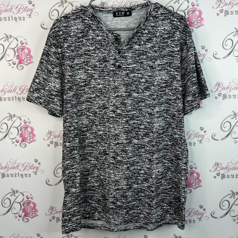 YTD exclusive style tshirt heathered button Black and White Short Sleeve Shirt